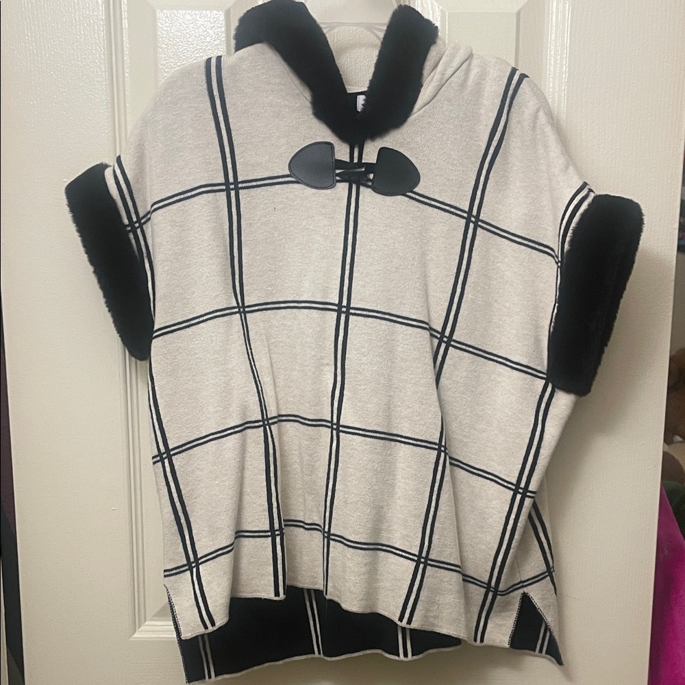 Tahari Black and Cream Hooded Poncho for kids
